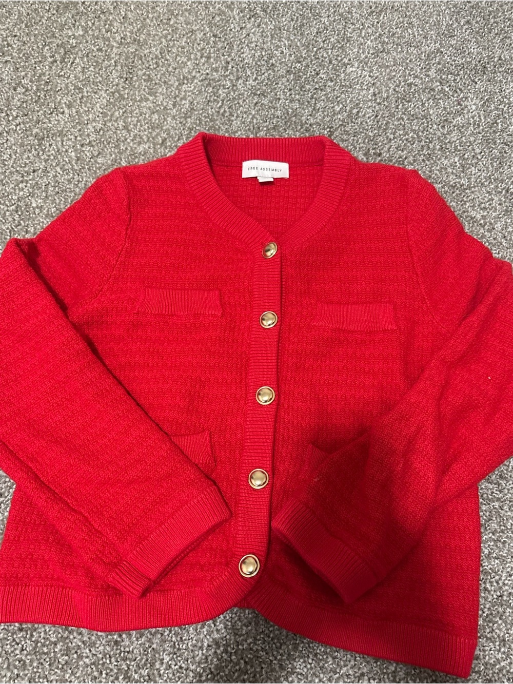 Free Assembly Red Knit Button-Front Sweater
